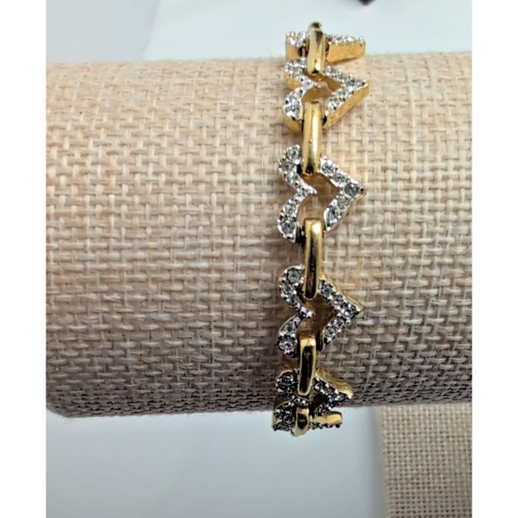 Signed Swarovski Clear Crystal Heart Link Gold Tone Vintage 8” Bracelet - Picture 4 of 8